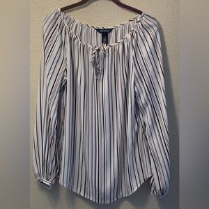 WHBM Boho type peasant Women Sz 6 Long Sleeve Blouse Striped Brown and Tan